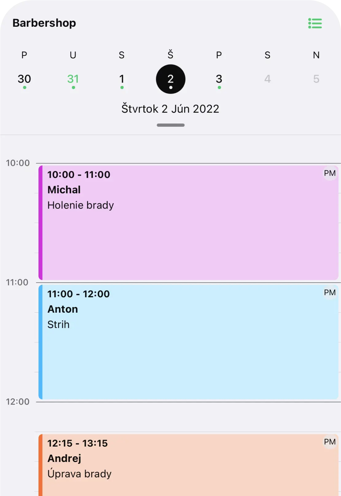 Screenshot appky pre prevádzky
